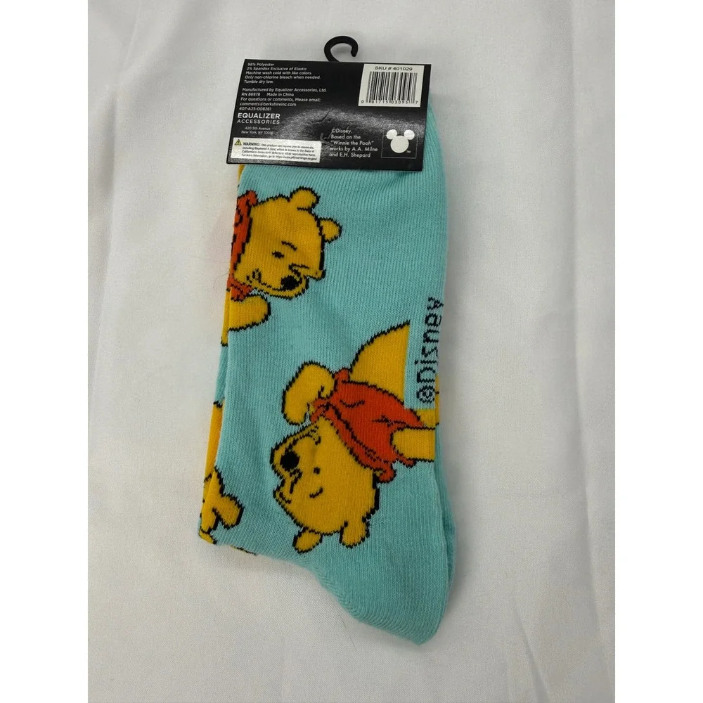 Disney Winnie‎ the Pooh Mens Crew Socks Size 9-13 Blue Yellow Red Character